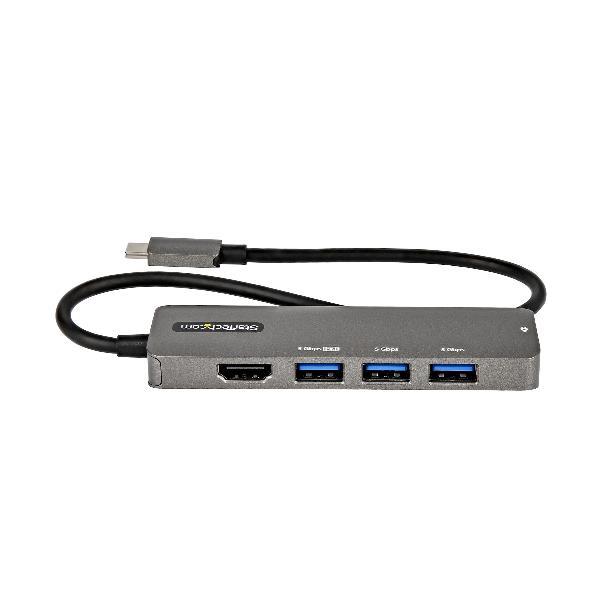 StarTech.com Adattatore Multiporta USB-C - Mini Docking station USB-C a HDMI 4K 60Hz (HDR10) Pass-Through Power Delivery 100 W - Hub 4 Porte USB 3.0 - Mini Dock USB Type-C - Cavo da 30 cm (DKT30CHPD3) - Docking station - USB-C - HDMI